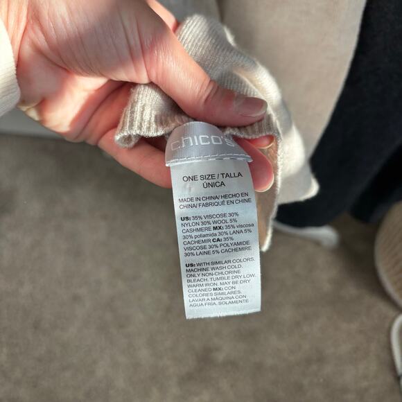 Chicos Women’s Color Block Wrap Scarf Wool Cashmere Blend Neutral Tan Gray - Picture 5 of 6